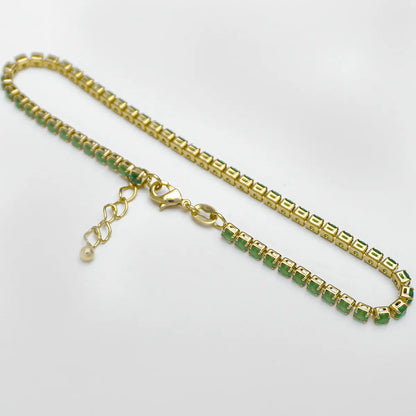 Tobillera de Circonias Verdes Unisex en Oro Laminado – 22 cm + Extensor