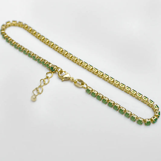 Tobillera de Circonias Verdes Unisex en Oro Laminado – 22 cm + Extensor