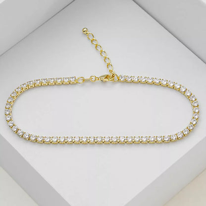 Tobillera de Circonias Cristal Unisex en Oro Laminado – 22 cm + Extensor