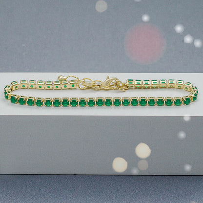Tobillera de Circonias Verdes Unisex en Oro Laminado – 22 cm + Extensor