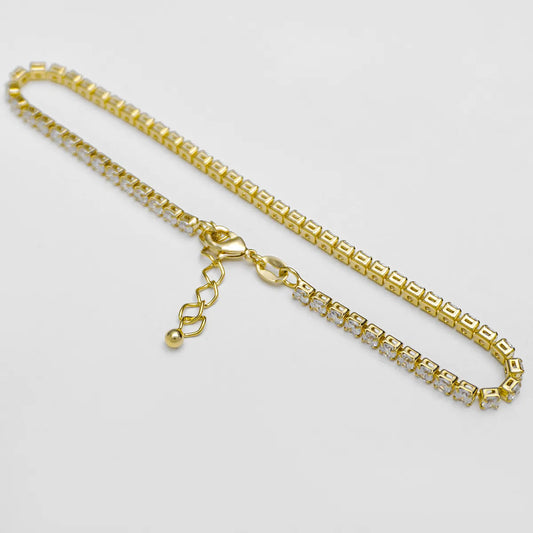 Tobillera de Circonias Cristal Unisex en Oro Laminado – 22 cm + Extensor