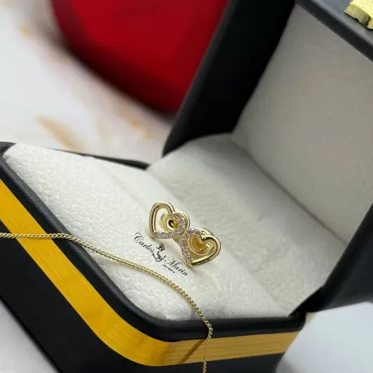 Topos Corazón con Circones en Oro 18K