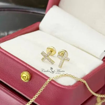 Topos CRUZ CON CIRCONOS BLANCOS en Oro de 18k