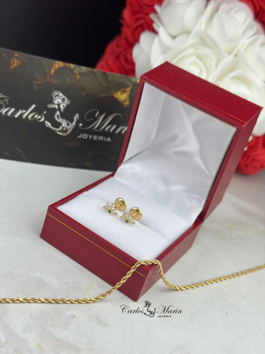 Topos Media Flor con Circones en Oro 18K