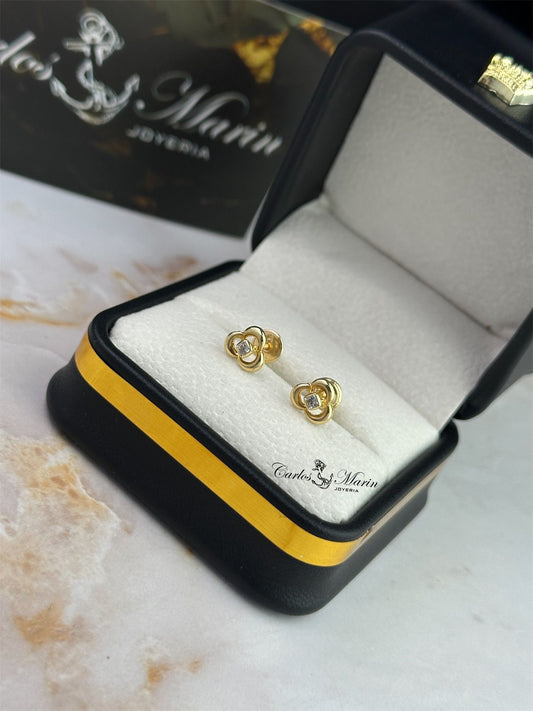 Topos Aros en 3 Oros con Circón Blanco en Oro 18K