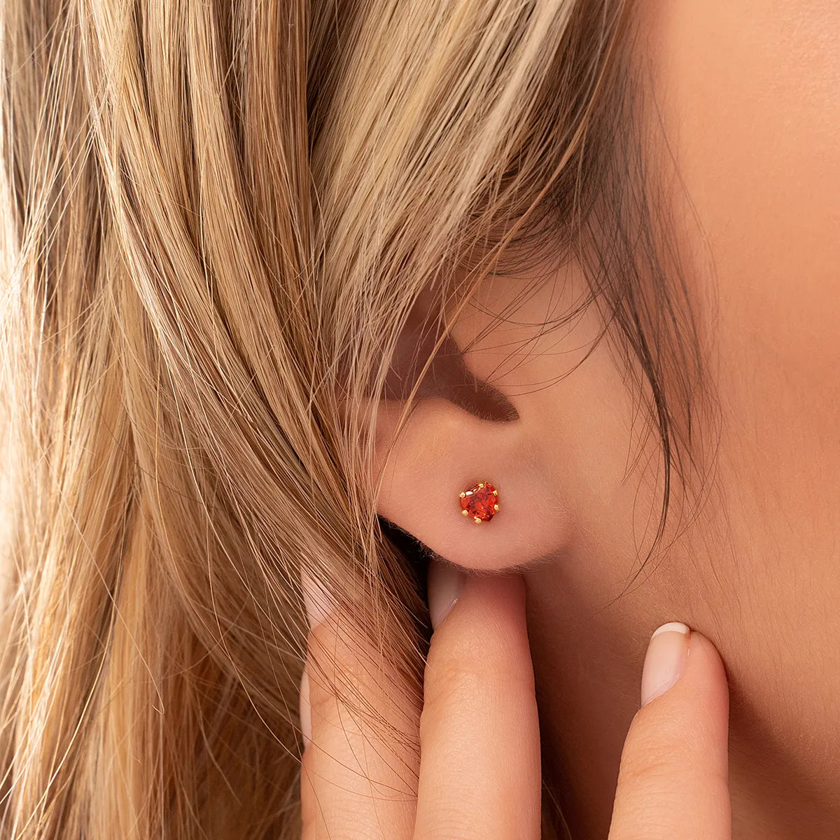 Topos Circonia Corazón Rojo Oro Laminado