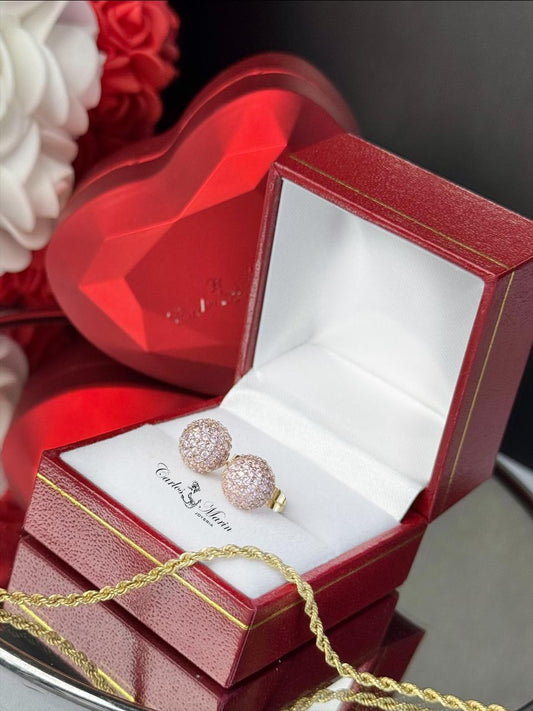 Topos 9 mm con circones rosados en oro 18K elegantes