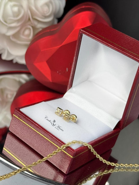Topos circón cuadrado en oro 18K elegantes