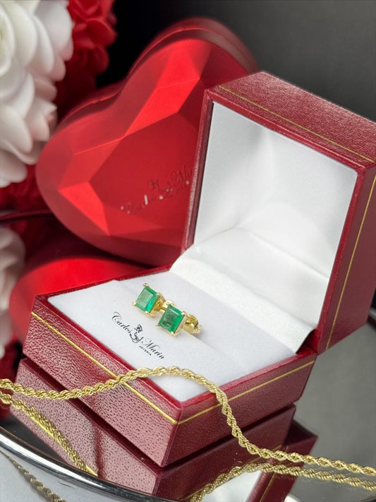 Topos con esmeralda rectangular 5 mm en oro 18K (certificado) elegantes
