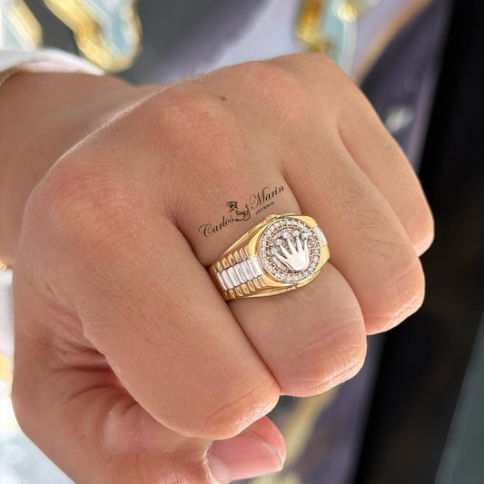 Anillo Corona RX en 3 Oros 18K para Hombre con circones