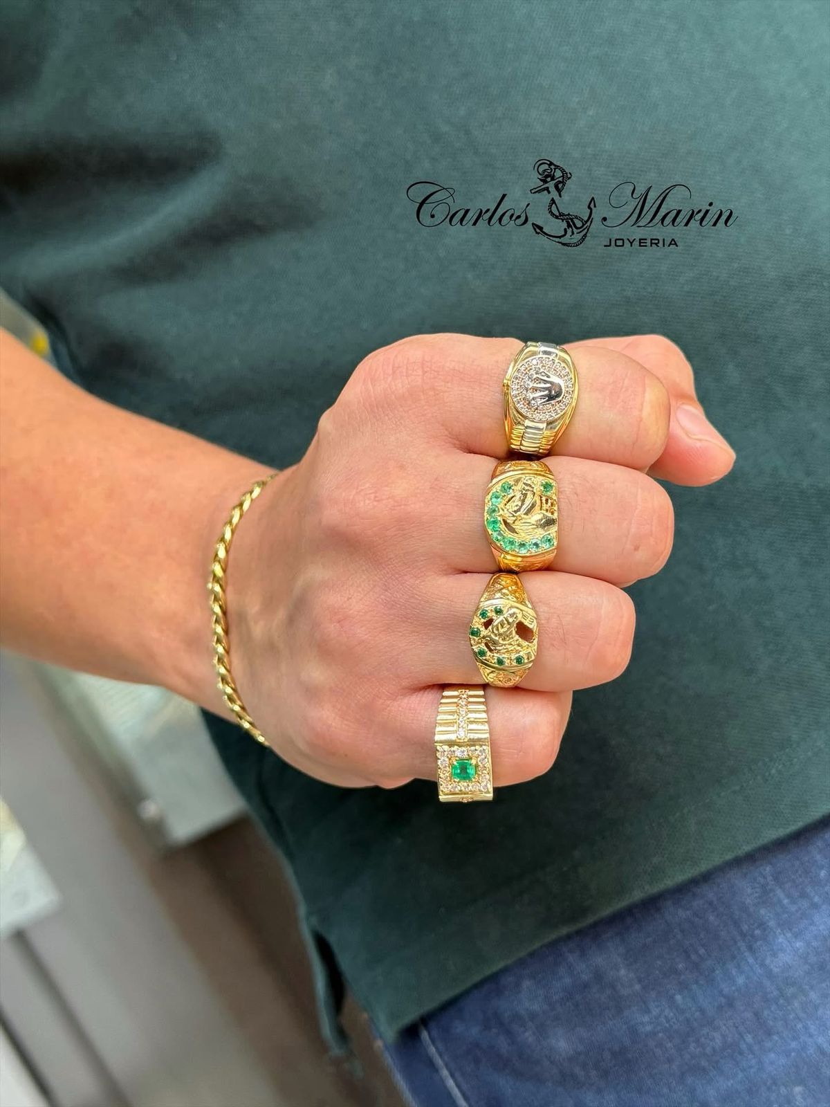 Anillo Corona RX en 3 Oros 18K para Hombre con circones