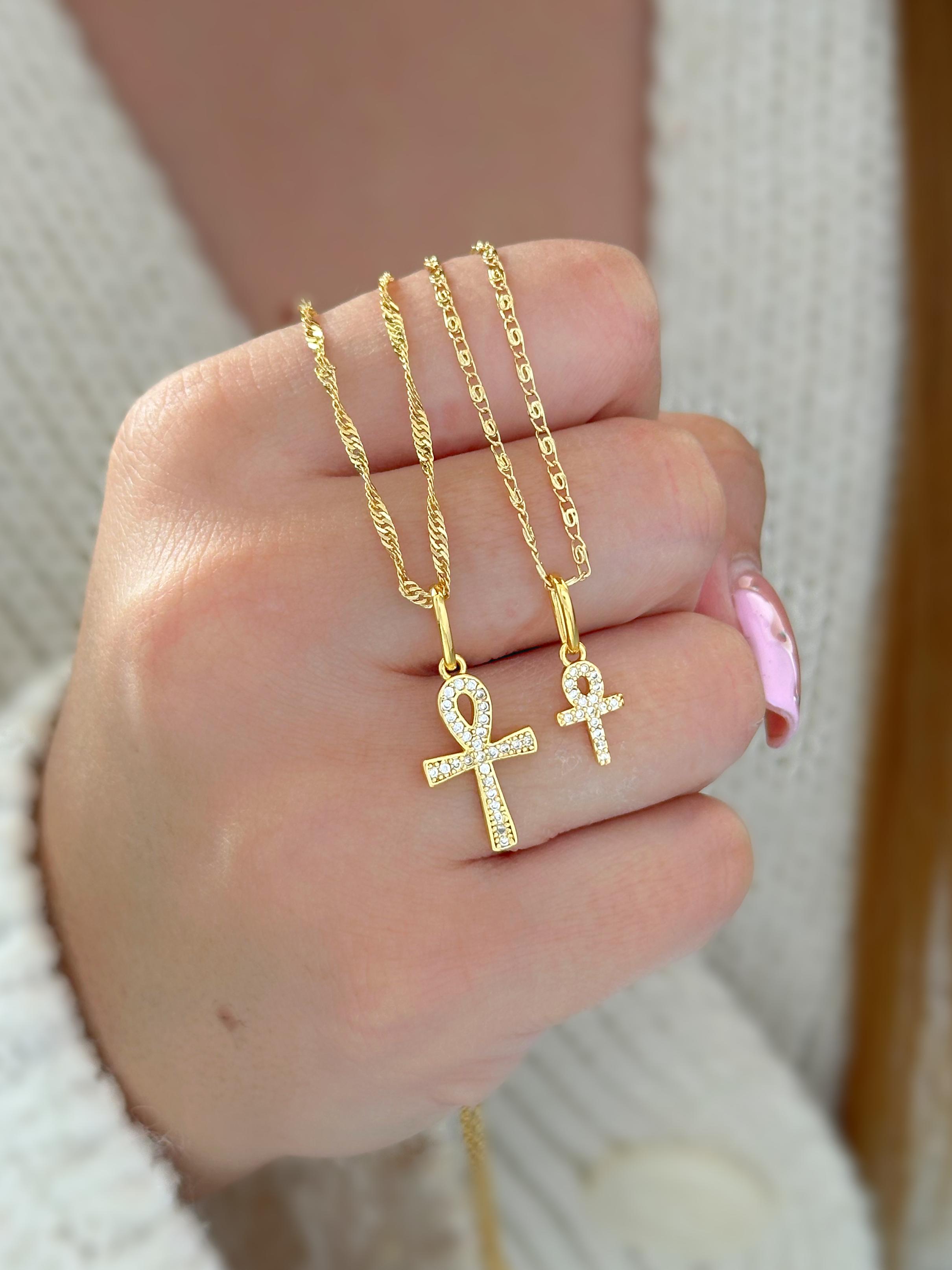 Dije Mini Cruz Ankh en Oro Laminado