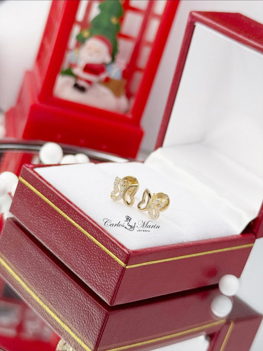 Topos Mariposa con Circones Blancos en Oro 18K