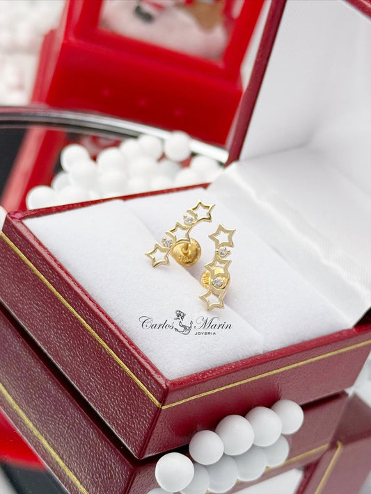 Topos Estrella en Oro de 18K con Circones Blancos