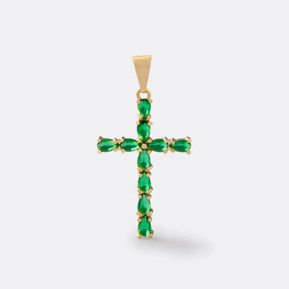 Dije Cruz con Circones Verdes en Oro Laminado